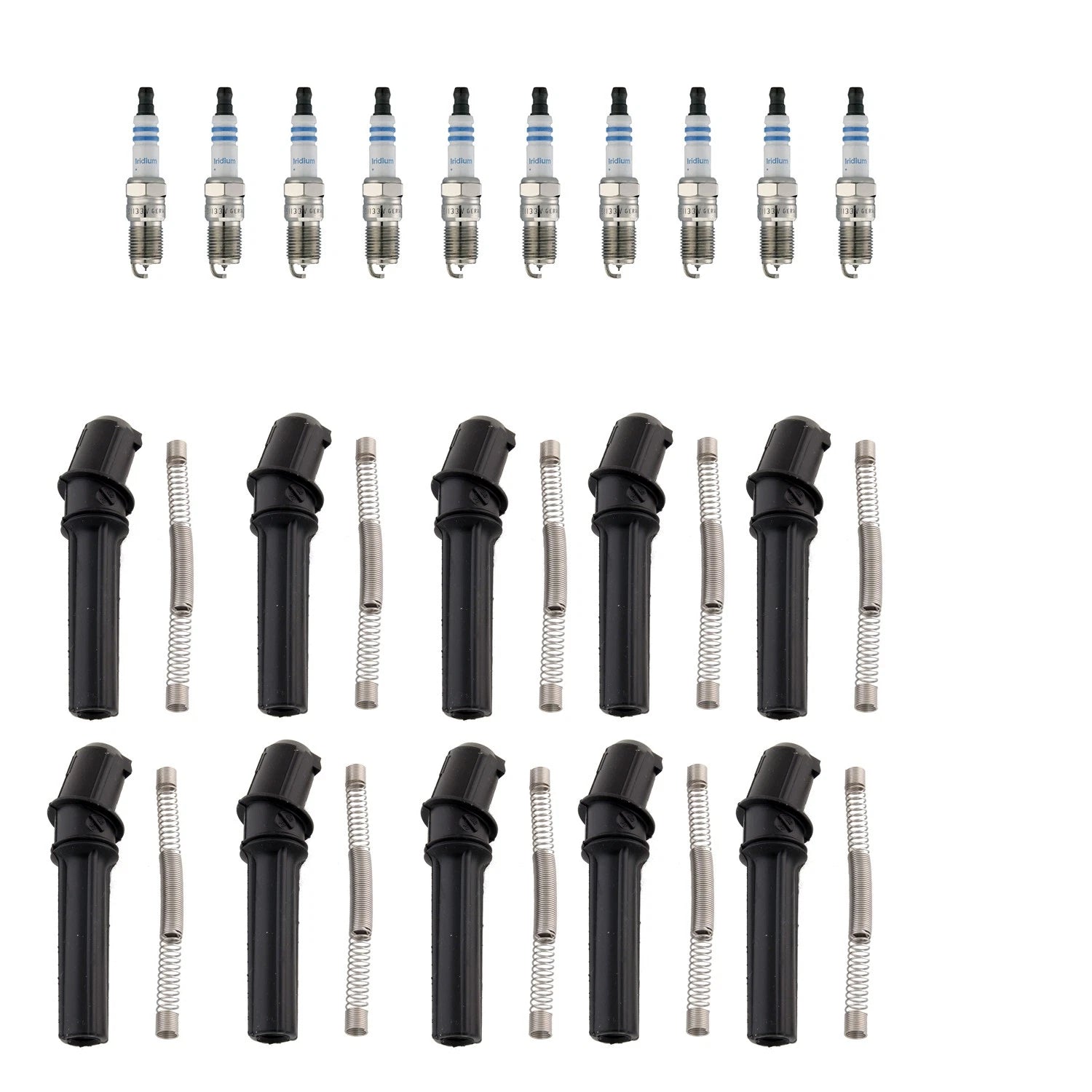 Set of 10 Double Iridium Spark Plugs & NGK Coil Boots for E-350 Super Duty