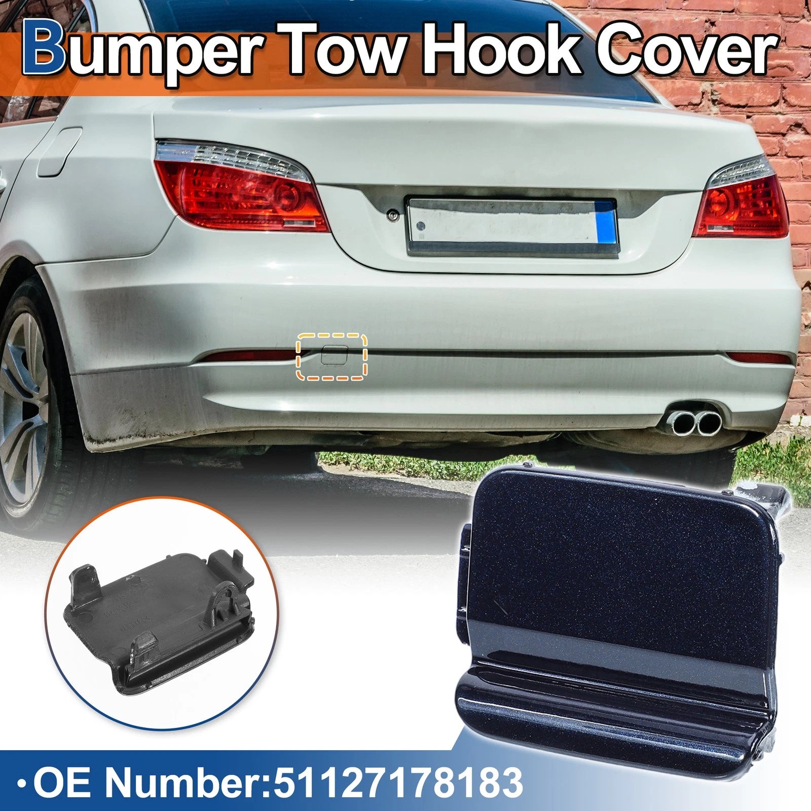 Rear Car Bumper Tow Hook Cover for BMW 528i 535i 550i (2011–2016) No. 51127178183 Dark Blue