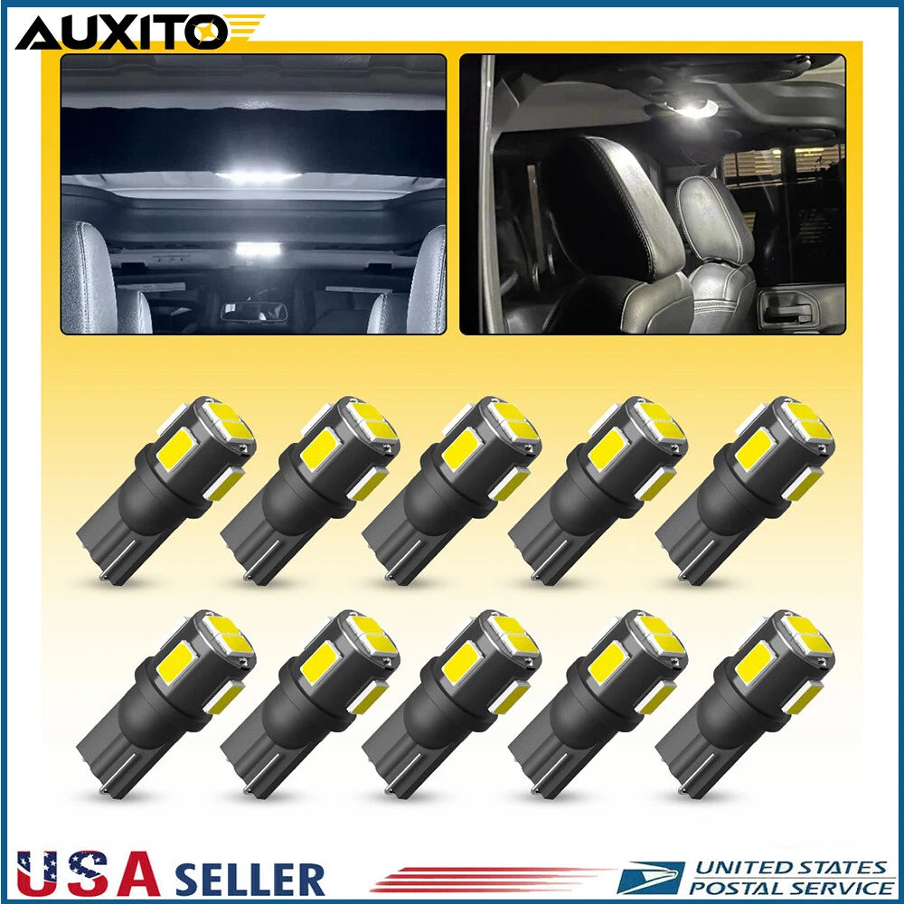 10X T10 LED License Plate Light Bulbs for Universal Fit (6000K)