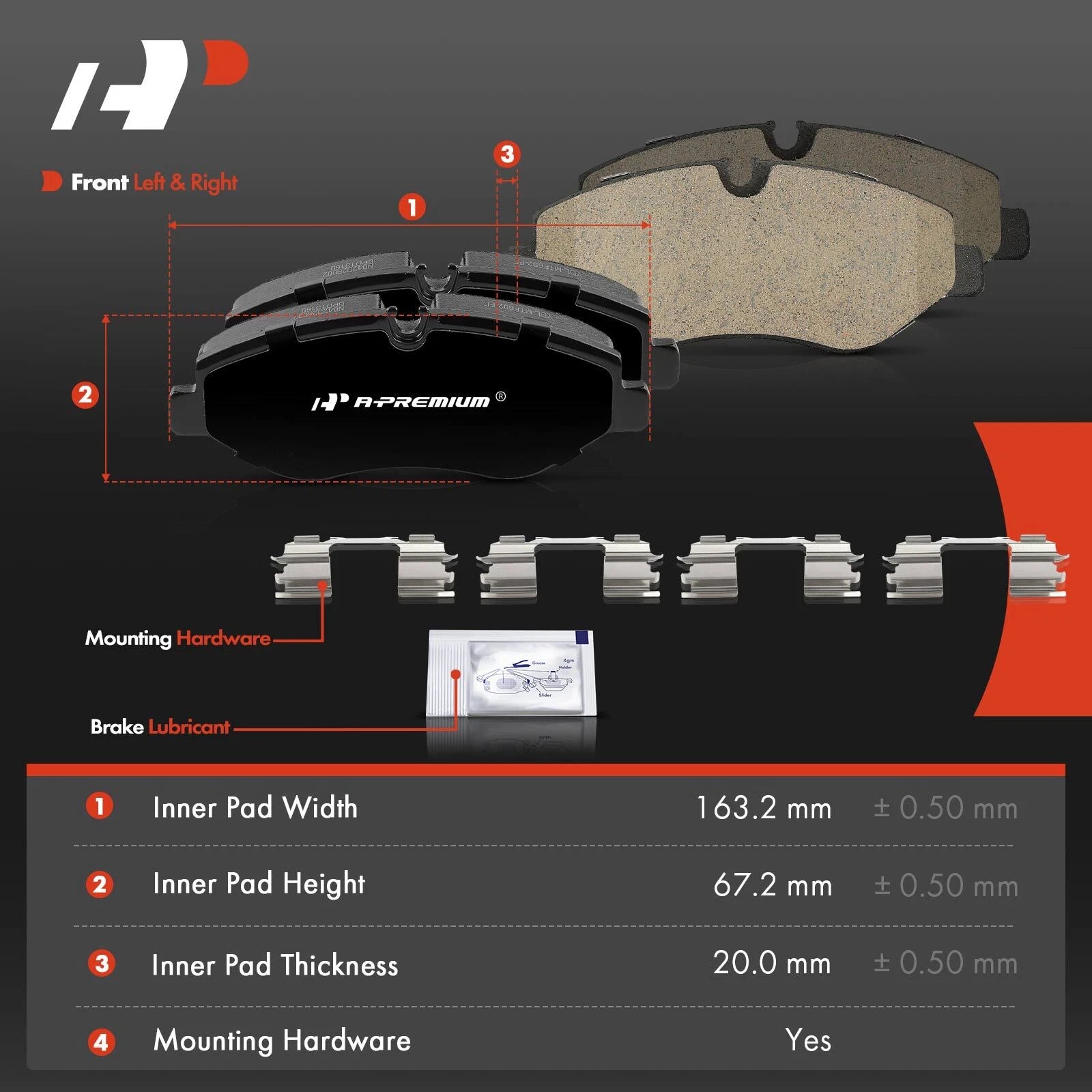 Set of 4 Front Ceramic Brake Pads for Dodge Sprinter 2500 (2007-2009)
