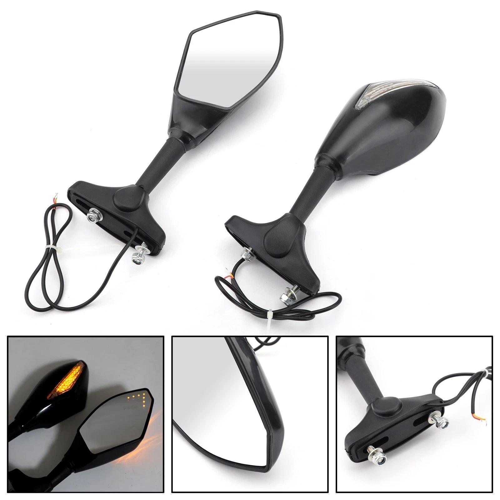 Pair LED Mirrors for Suzuki GSXR 600 750 1000 Hayabusa GSF SV Katana TL1000R