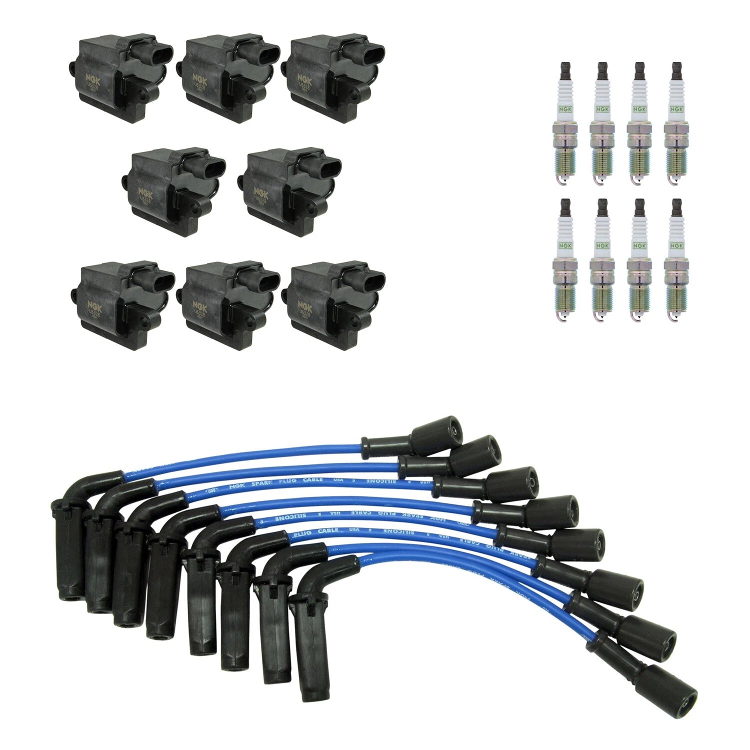 Set of 8 NGK Ignition Coil Wires & Platinum Spark Plugs for Express 3500 (2003–2023)