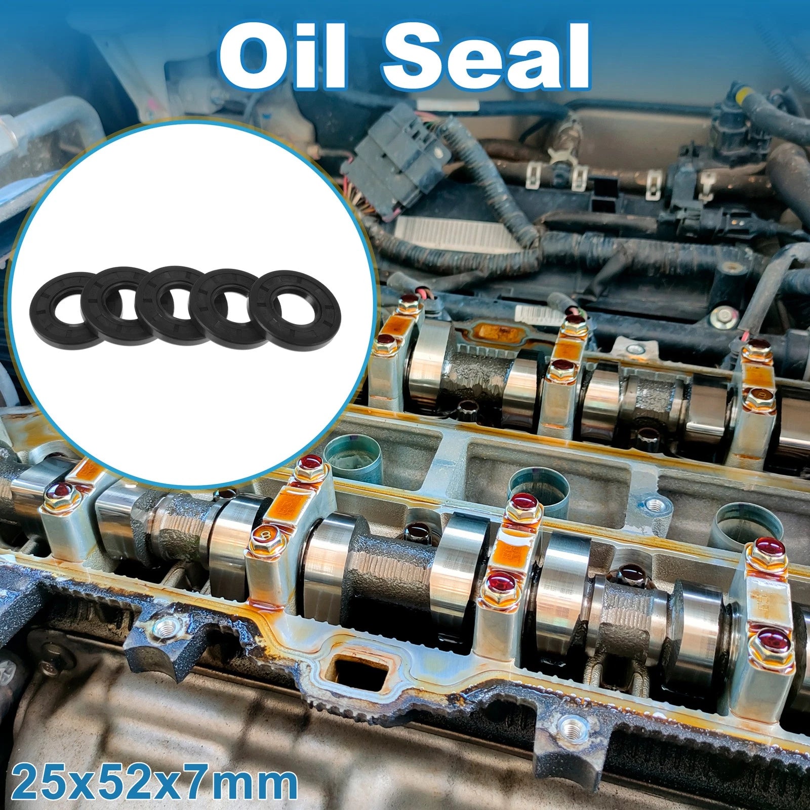Set of 5 Oil Seal Rotary Shaft Seal for Various Models (25x52x7mm)