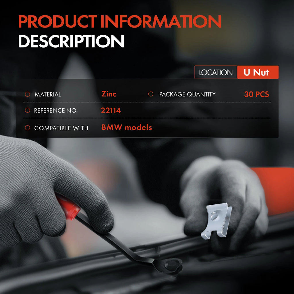 Set of 30 Bumper Cover U Type Nuts Clips for BMW 3 Series (2000–2013)