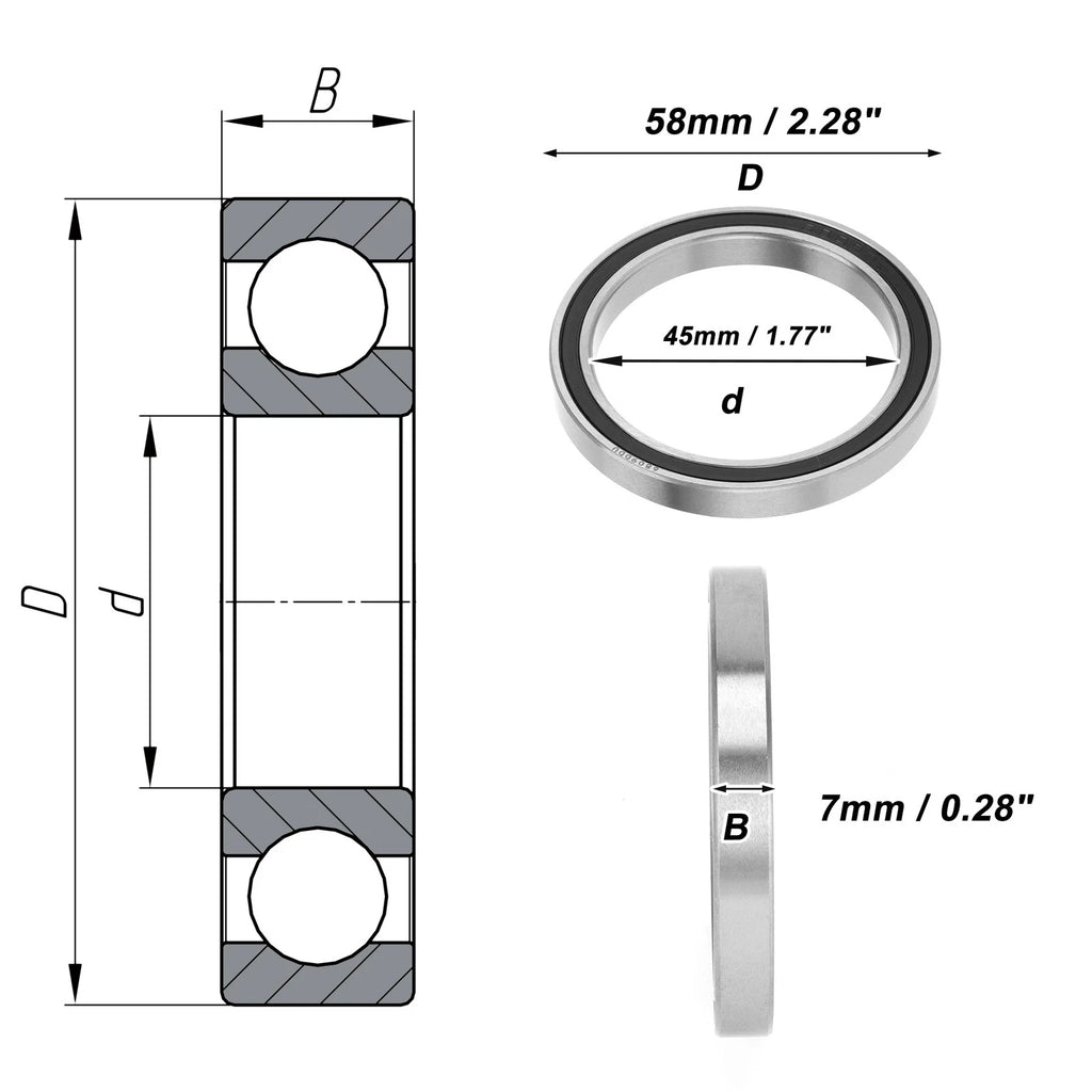 1 Pc Deep Groove Ball Bearing P0 45x58x7mm for Scooter Skateboard