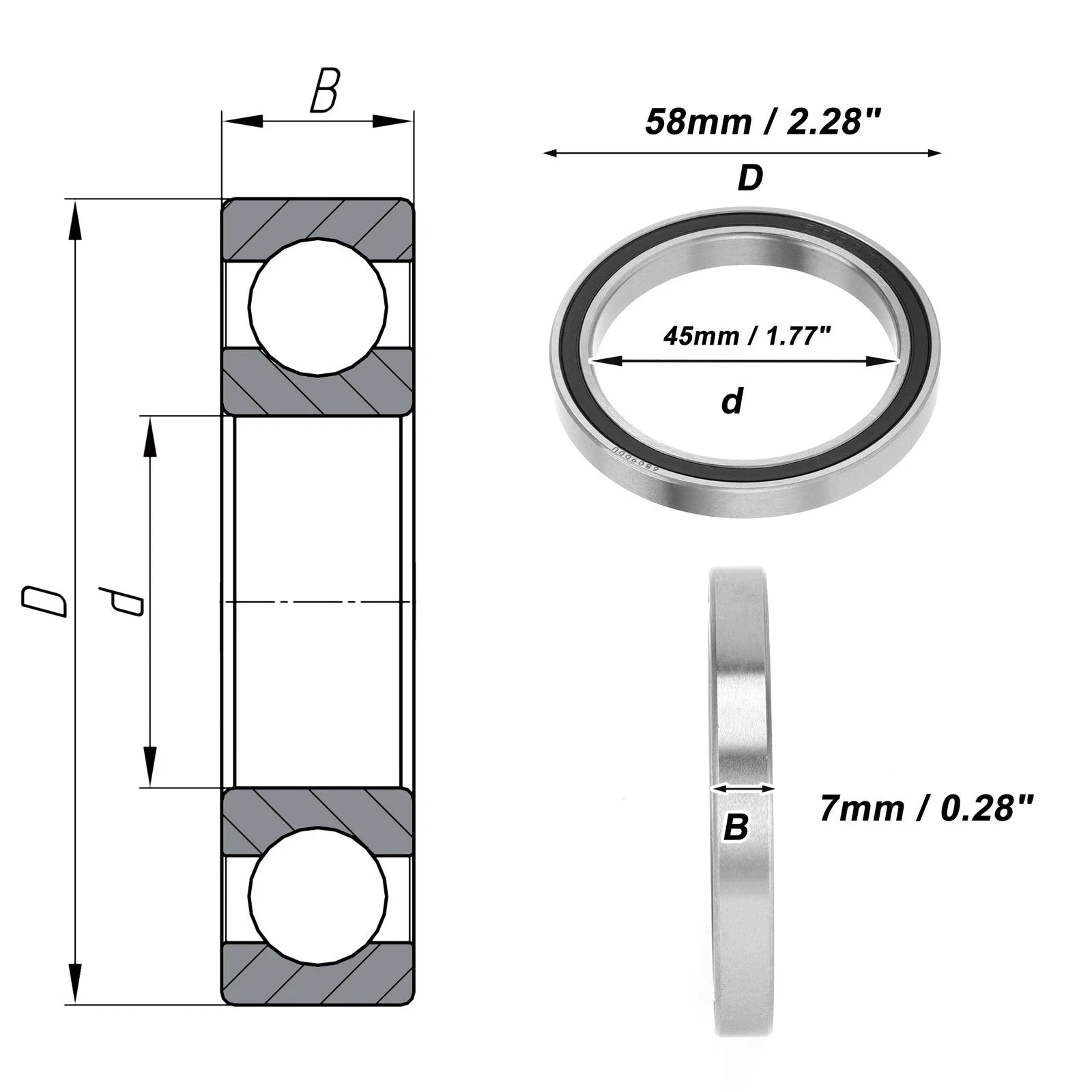 1 Pc Deep Groove Ball Bearing P0 45x58x7mm for Scooter Skateboard