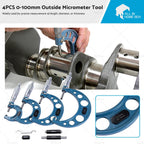 Set of 4 Outside Micrometers 0-100mm 0.01mm for Machinist Tool