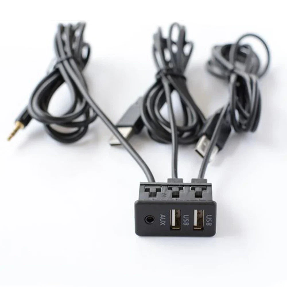Dual USB 2.0 Car Charger with 3.3mm AUX Extension Cords