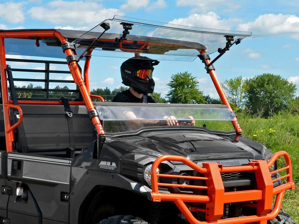 Scratch Resistant Flip Windshield for Kawasaki Mule Pro FXT/DXT/DX/FX (2015–2023)