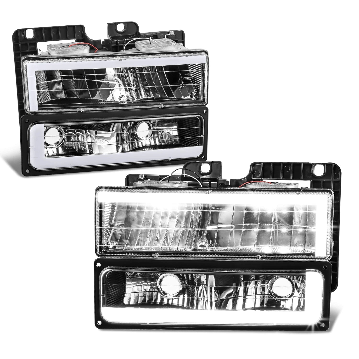 C-Shape LED DRL Headlight & Bumper Turn Signal Lamps for Chevy GMC C/K (1988–2000)