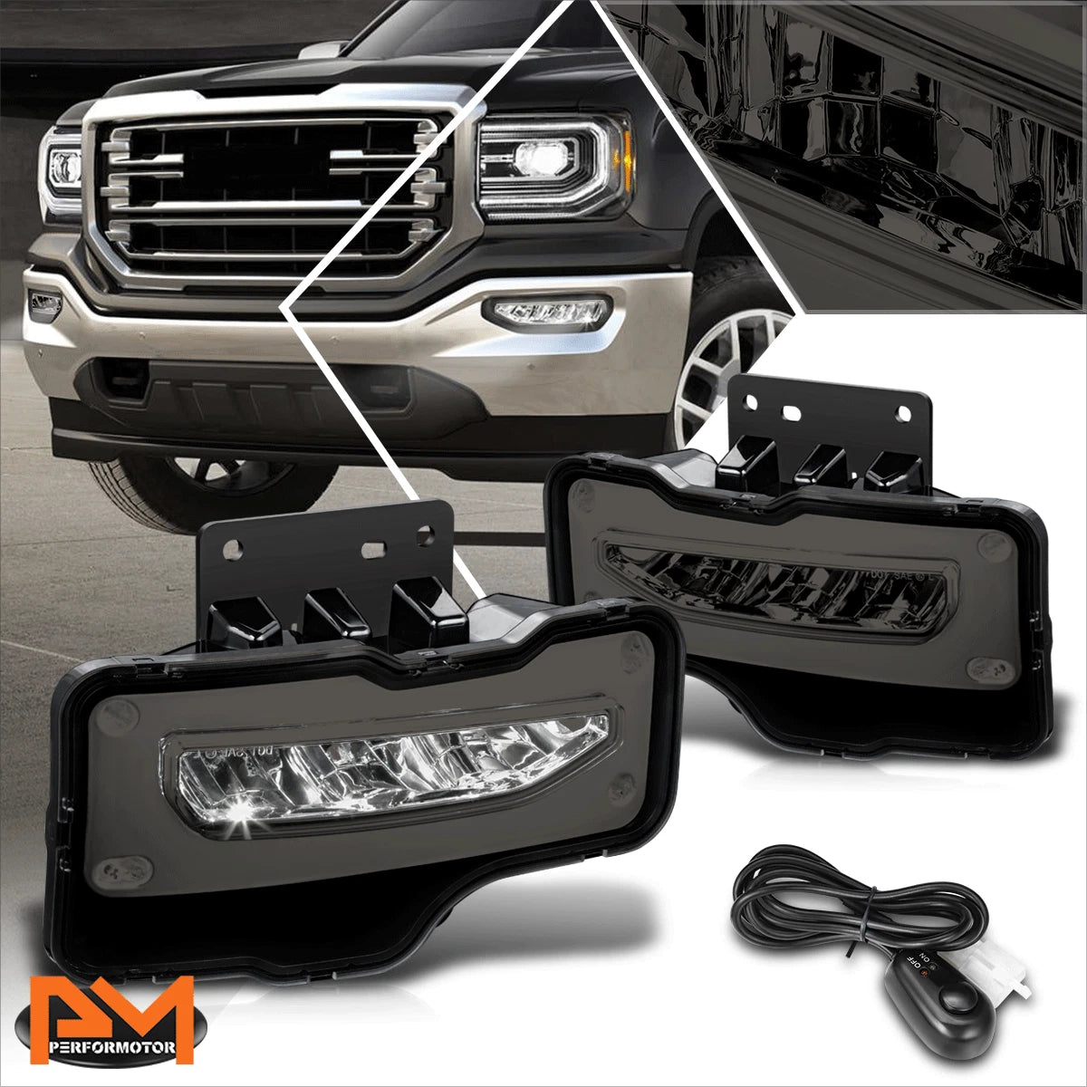Full LED Smoked Lens Front Fog Lights for GMC Sierra 1500 Limited (2016–2018)