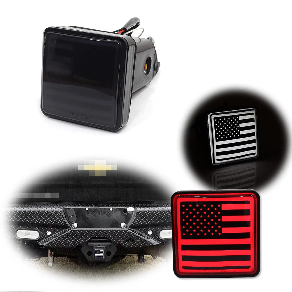 LED Hitch Cover for Custom Vehicles - Smoked Red & White American Flag