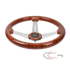 14'' Wooden Steering Wheel for Universal Fit (Wood Grain, Silver Chrome Spoke)