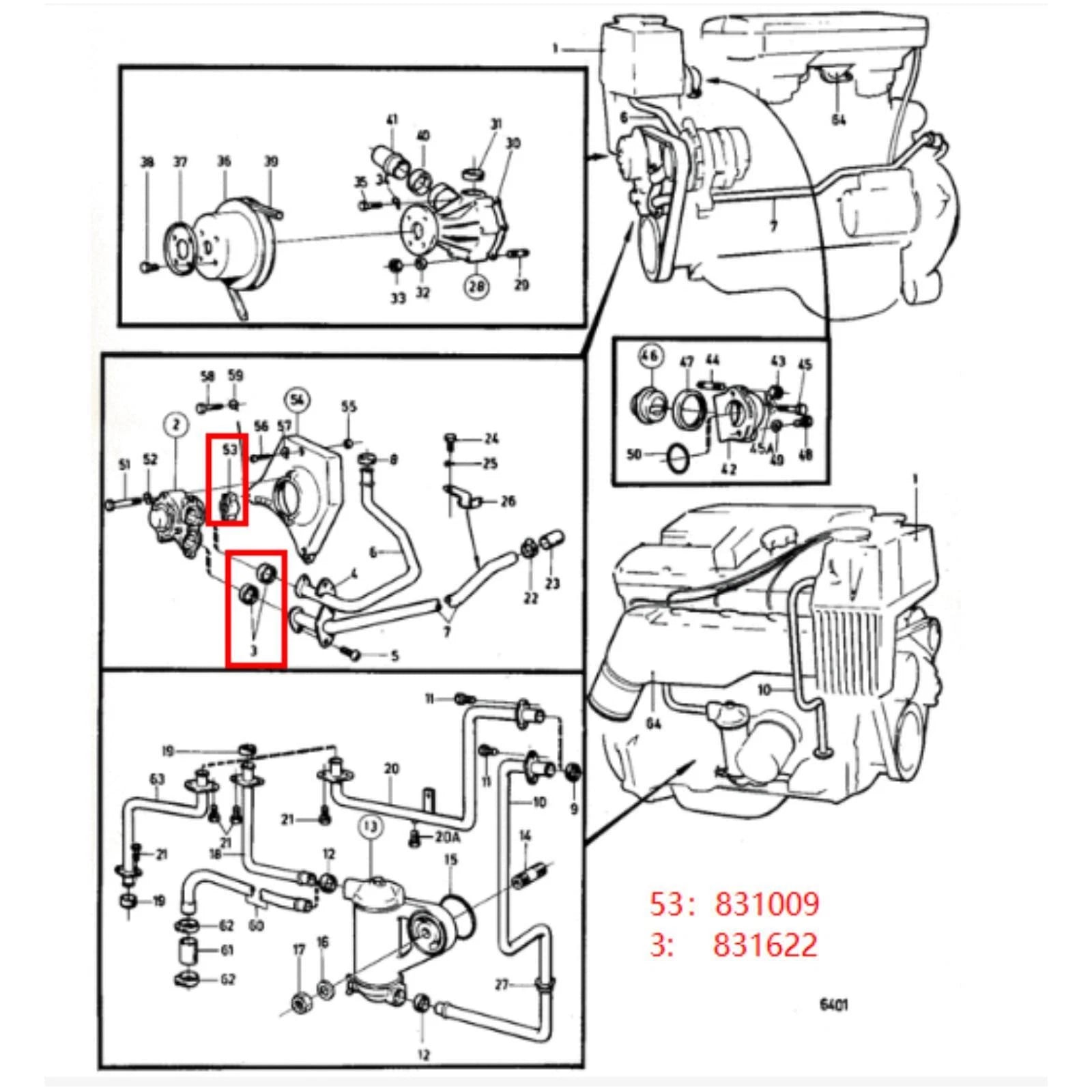 Water Pump Cross Piece with Sealing Ring for Volvo Penta (831009, 831622)