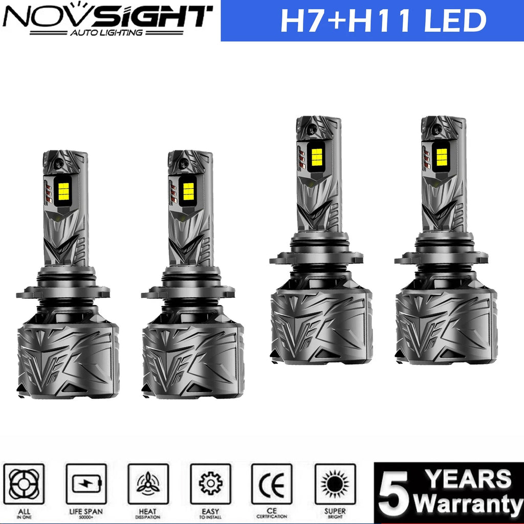 Set of 4 H7 H11 LED Headlight Bulbs for High Low Beam (6500K)