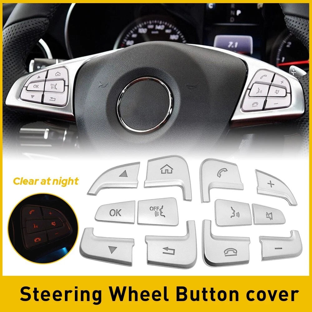 Steering Wheel Button Silver Trim for Mercedes A B C Class GLC CLA CLS (2010–2023)
