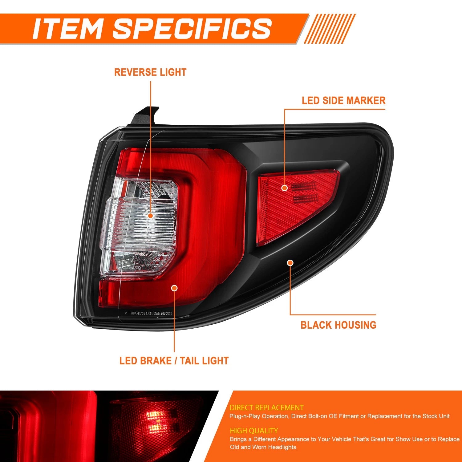 LED Outer Tail Light Stop Brake Lamp for GMC Acadia Limited (2013–2017)