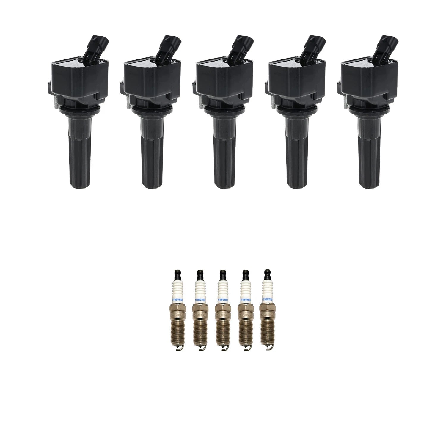 Set of 5 Ignition Coils & Spark Plugs for H3T L5 LLR (Hitachi, Denso)