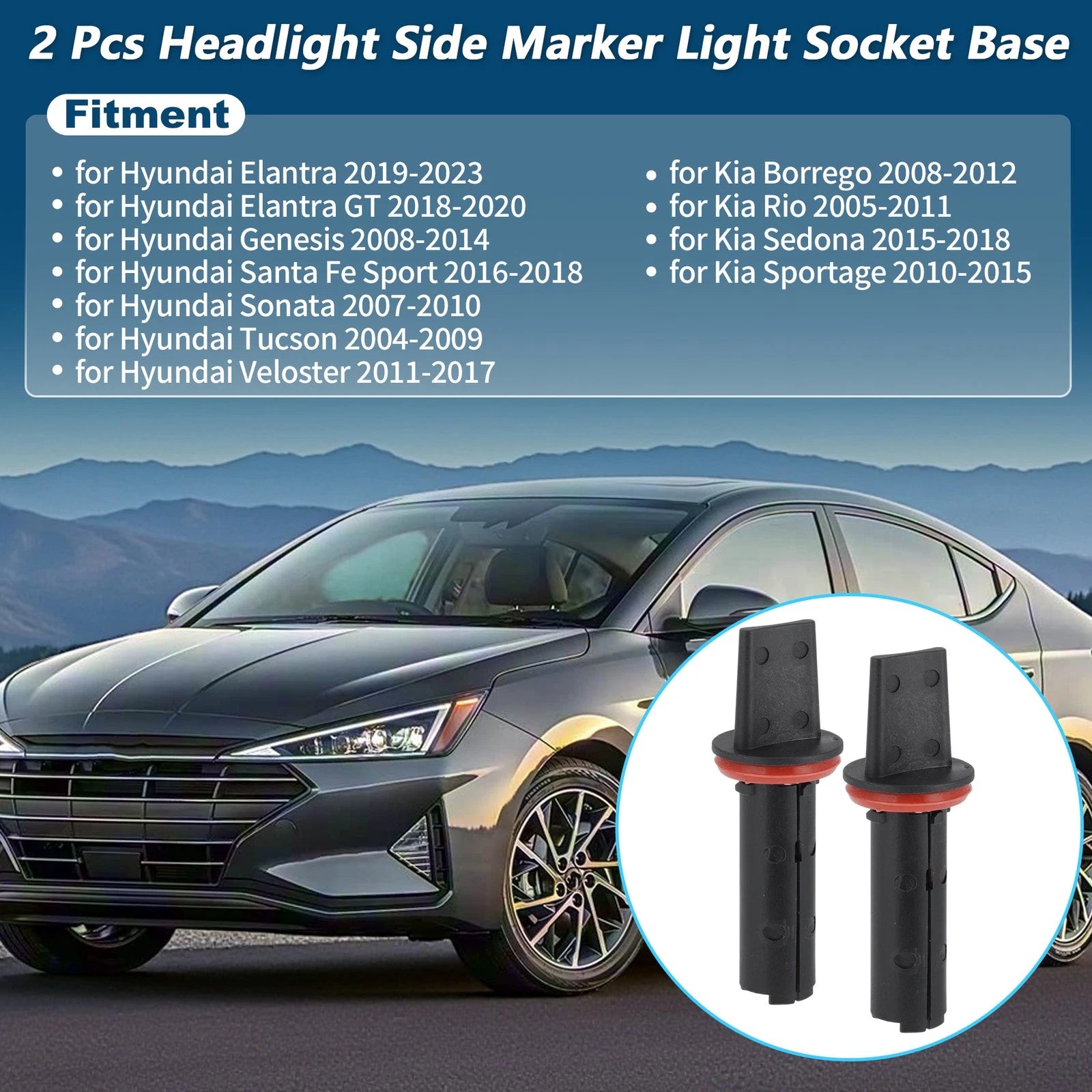 2X Headlight Side Marker Light Bulb Socket Base for Hyundai Elantra Santa Fe (2011–2018)