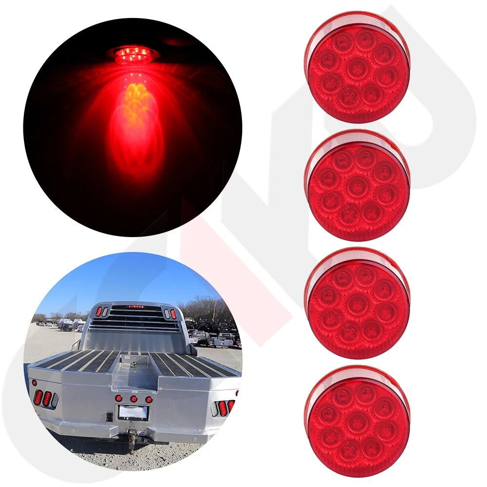 Set of 4 LED Side Marker Lights for Trailer (2" Round, Red)