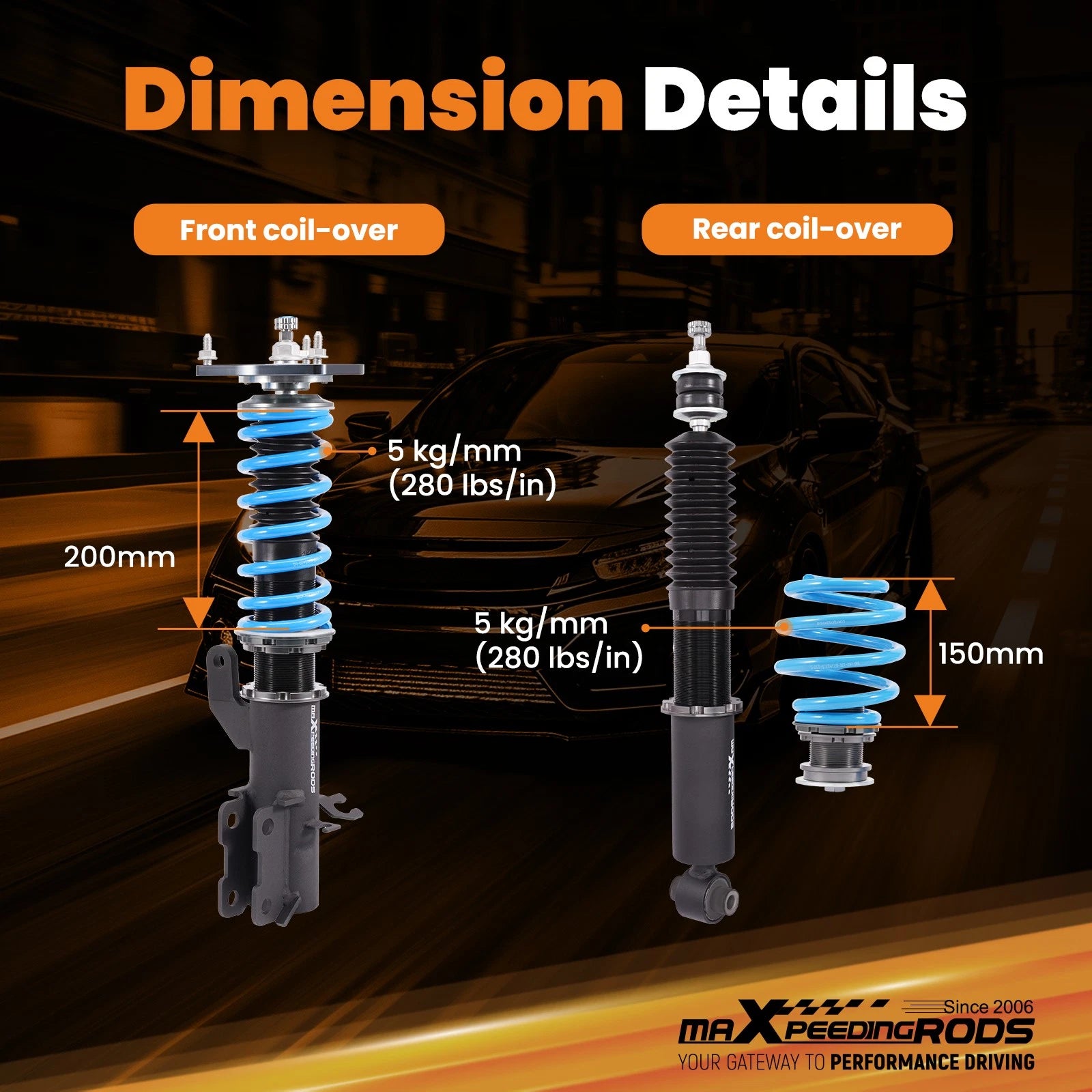 24-Way Adjustable Coilover Struts Springs Kit for Nissan Sentra (2013-2019)