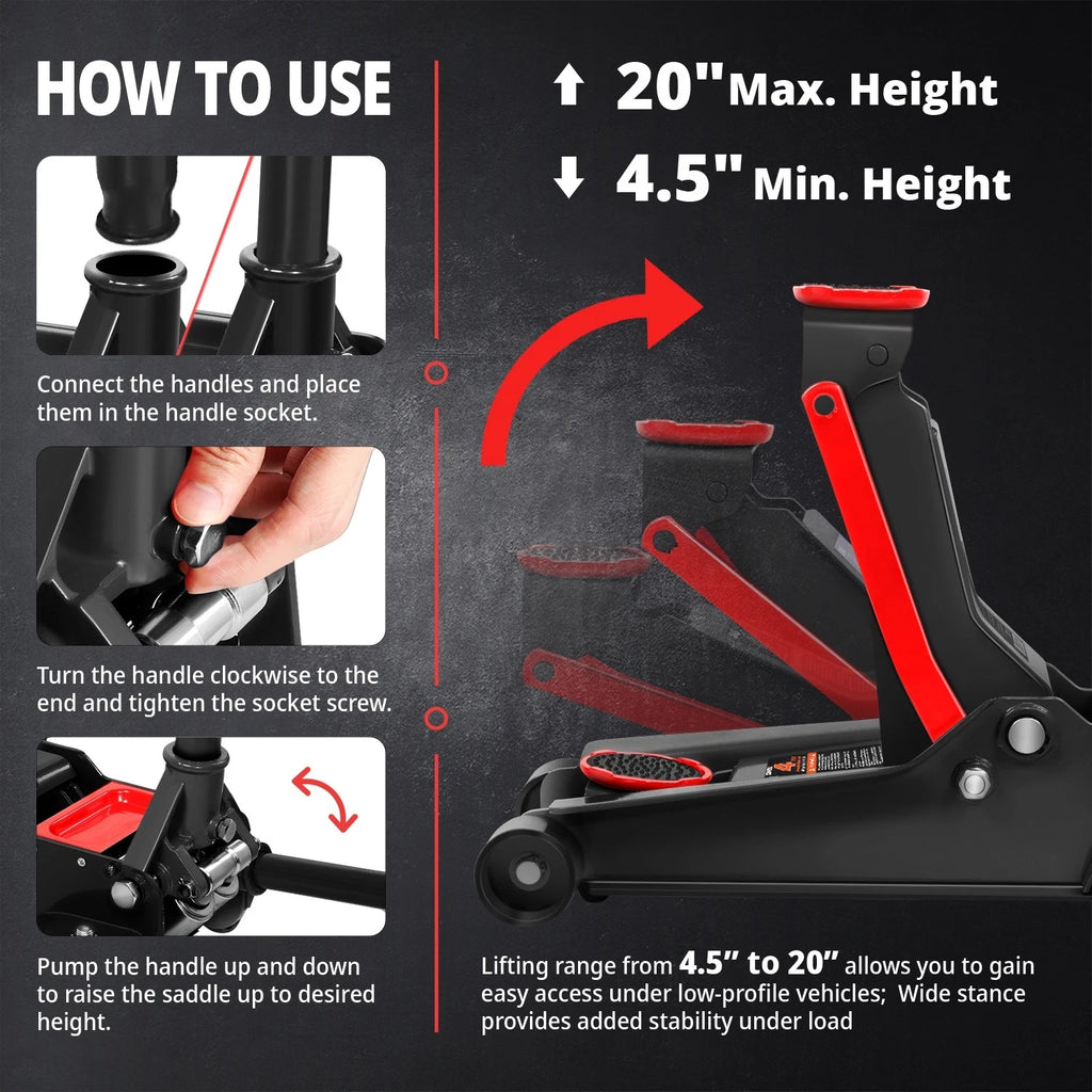 4.5-20in Hydraulic Lift Floor Jack for Universal Use (8000lbs Capacity)