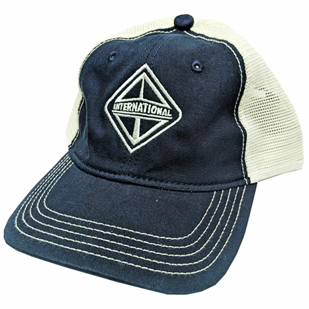 Navy Blue & Khaki Tan Twill Nylon Snapback Mesh Cap for International Trucks