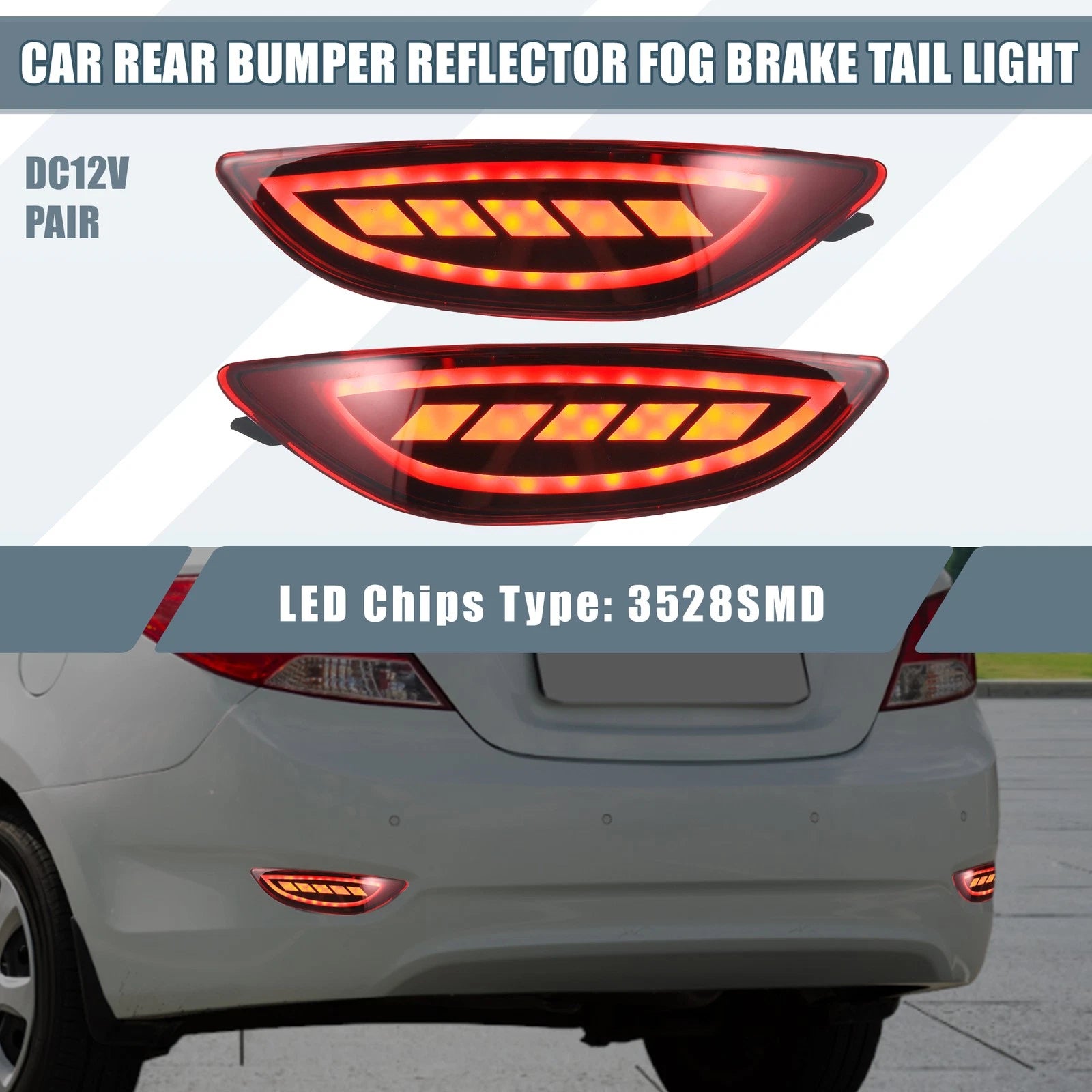 LED Rear Bumper Reflector Fog Brake Turn Signal Light for Hyundai Accent (2012–2017)