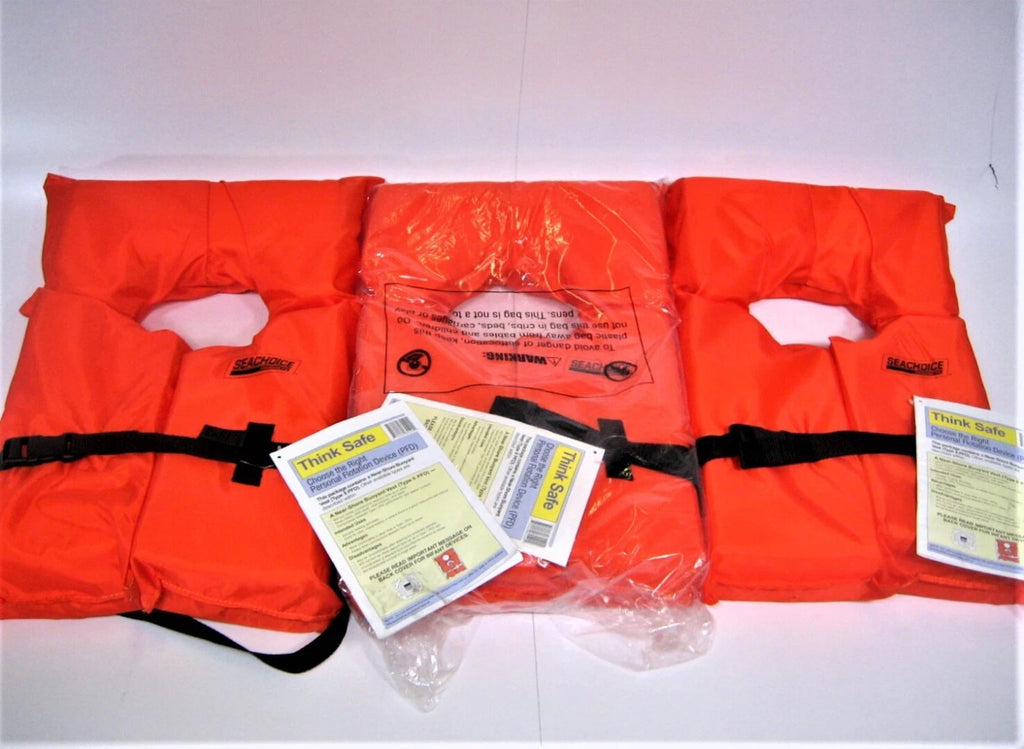 Set of 3 Adult Type II PFD Universal Life Vests for Seachoice 50-85520