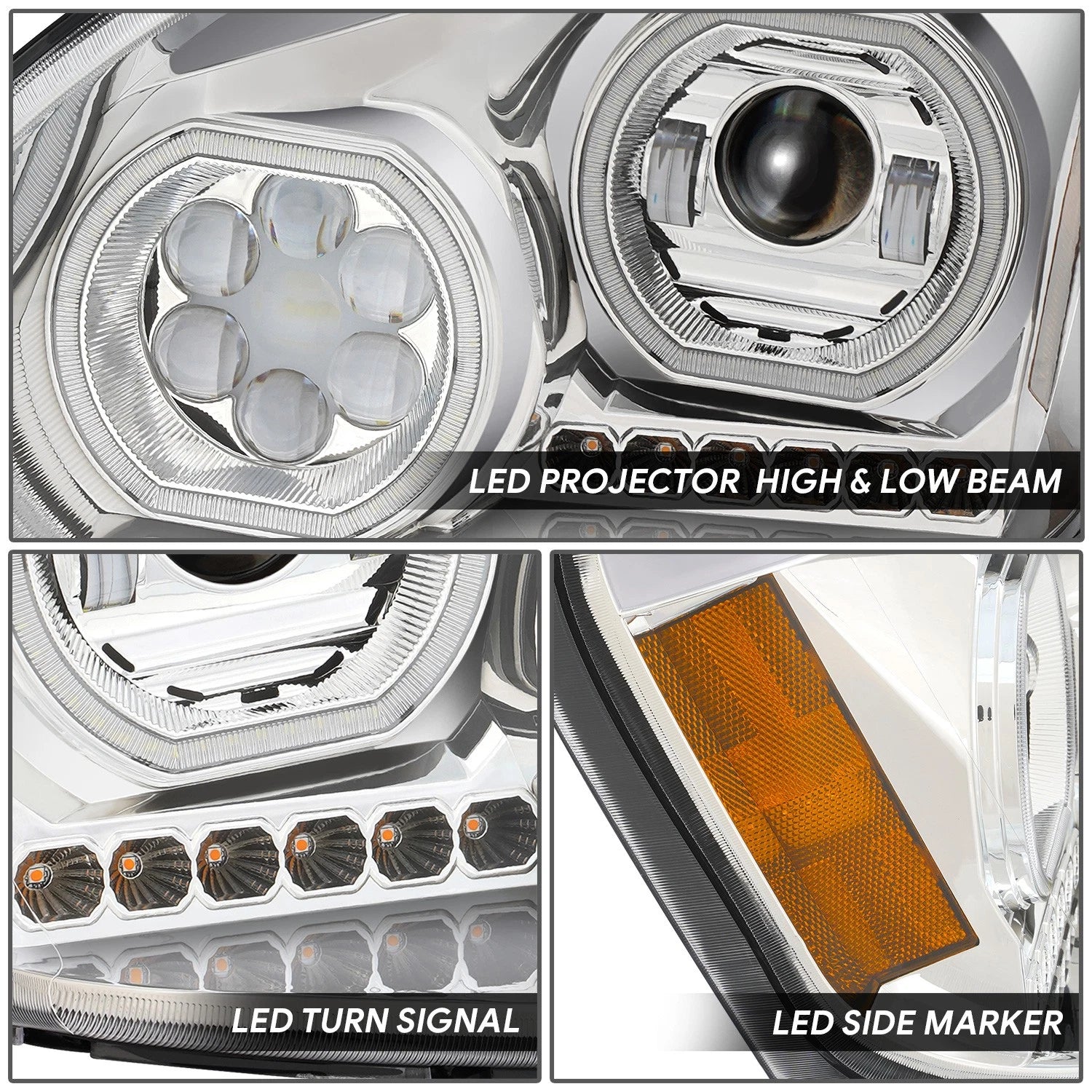 Chrome Housing Amber Corner Projector Headlights for Freightliner Cascadia (2008–2017)