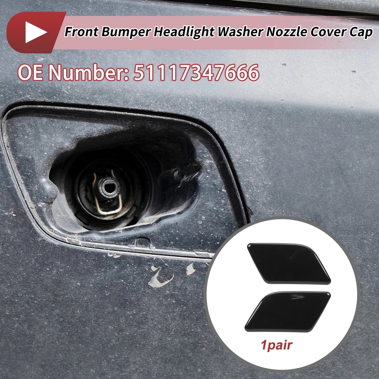 Washer Nozzle Cover Cap Set of 2 No.51117347666 for BMW X1 (2013–2015) Black