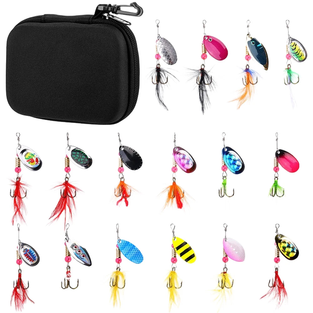 16 Piece Spinner Bait Kit with Rotating Metal Lures and ABS Hooks