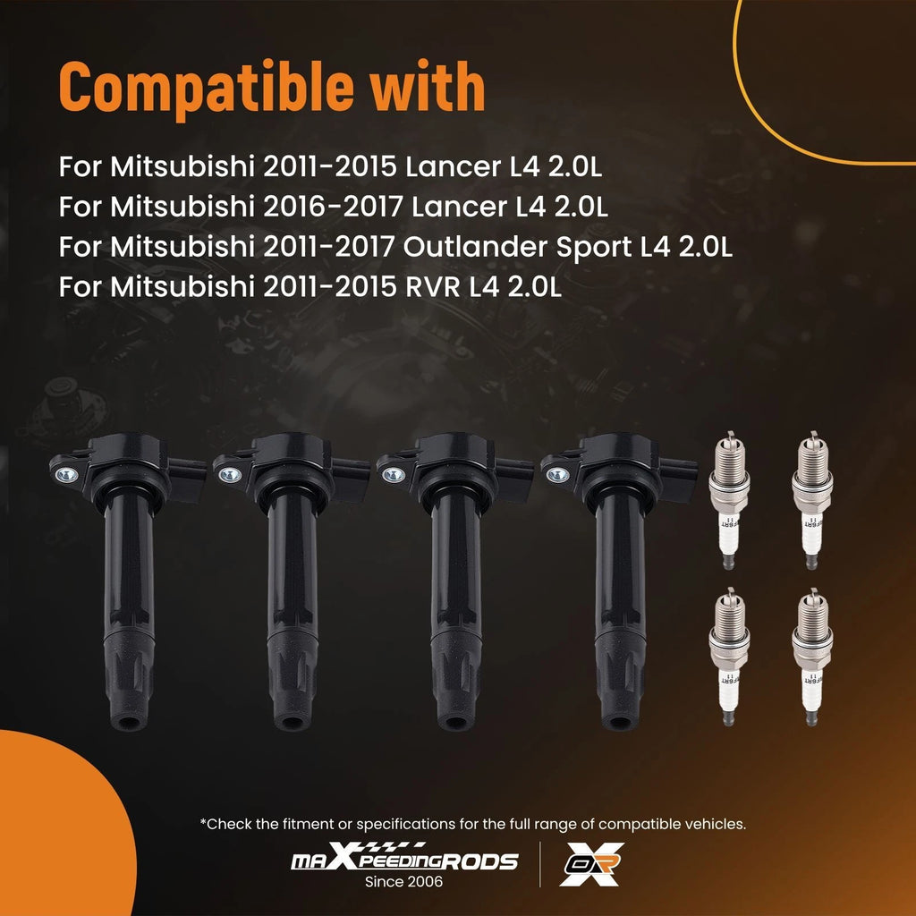 Set of 4 Ignition Coils & Spark Plugs for Mitsubishi RVR Lancer (2011–2015)