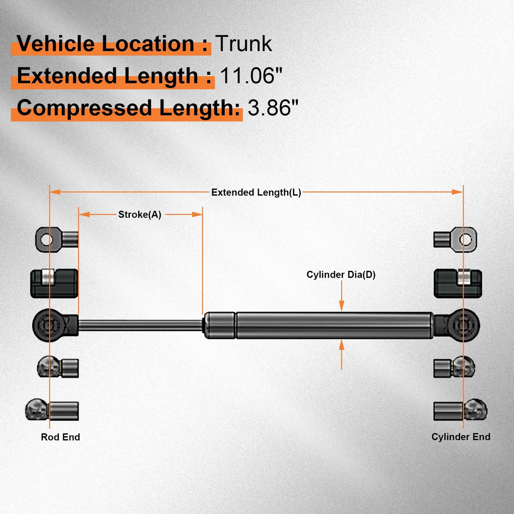 2 Rear Trunk Gas Charged Lift Support Strut for Chevrolet Impala (2000–2005)