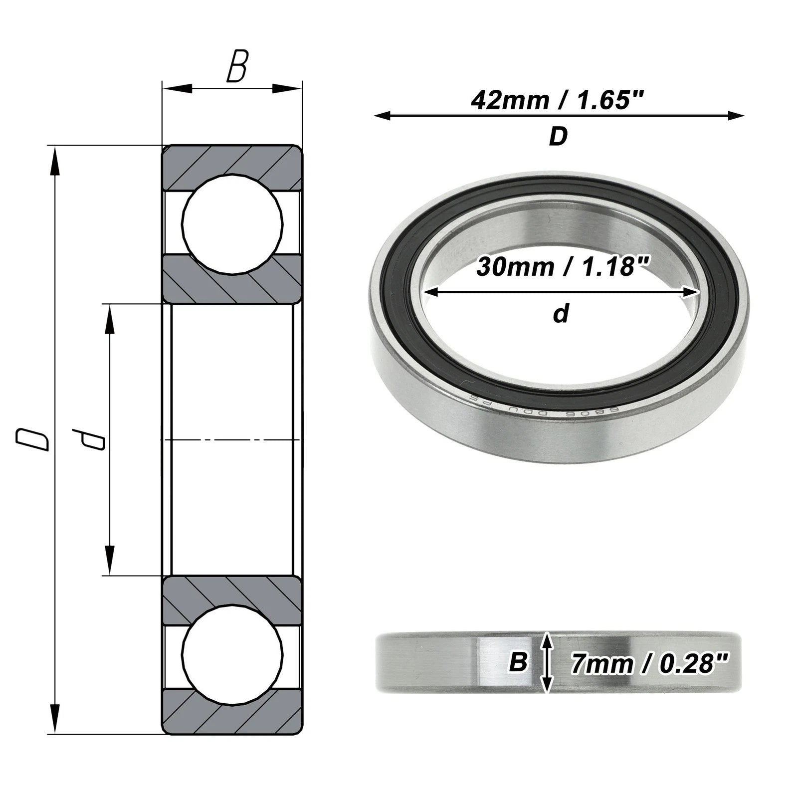 1 Pc Deep Groove Ball Bearing P5 for Scooter Skateboard (30x42x7mm)