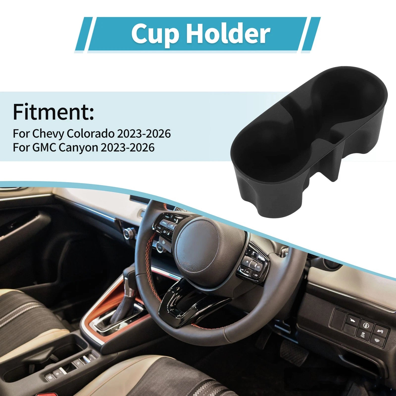 Center Console Cup Holder Organizer for Chevy Colorado (2023–2026) ABS Black