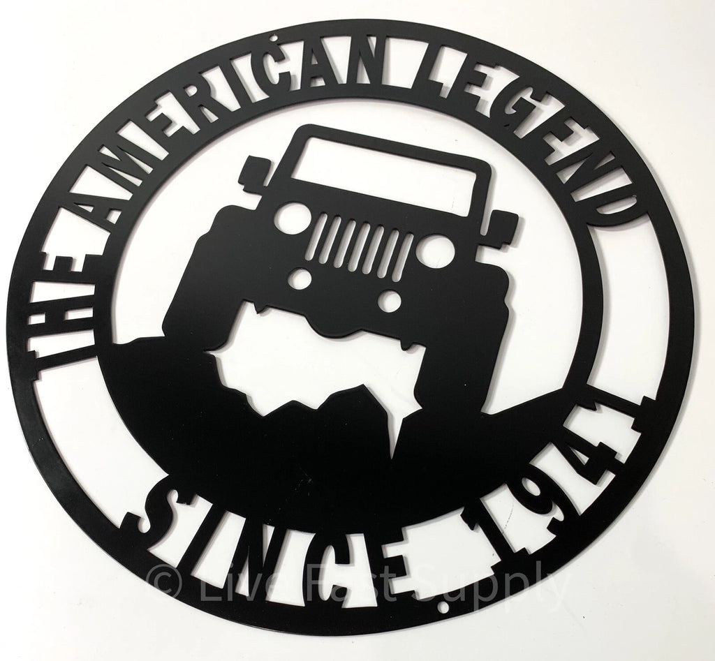Black Metal Jeep American Legend Since 1941 Off Road Emblem Sign (14 in)