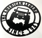 Black Metal Jeep American Legend Since 1941 Off Road Emblem Sign (14 in)