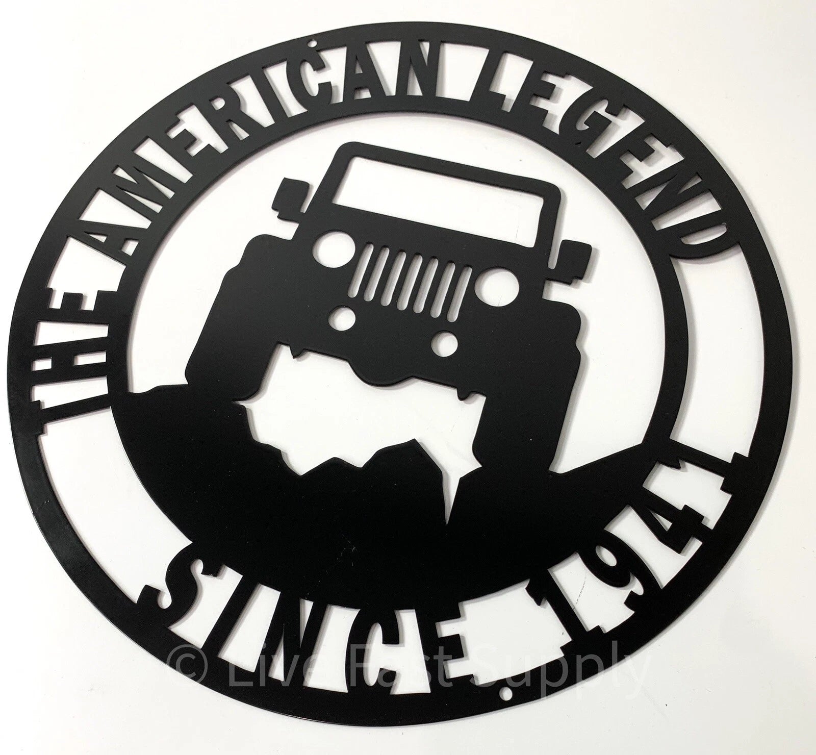 Black Metal Jeep American Legend Since 1941 Off Road Emblem Sign (14 in)