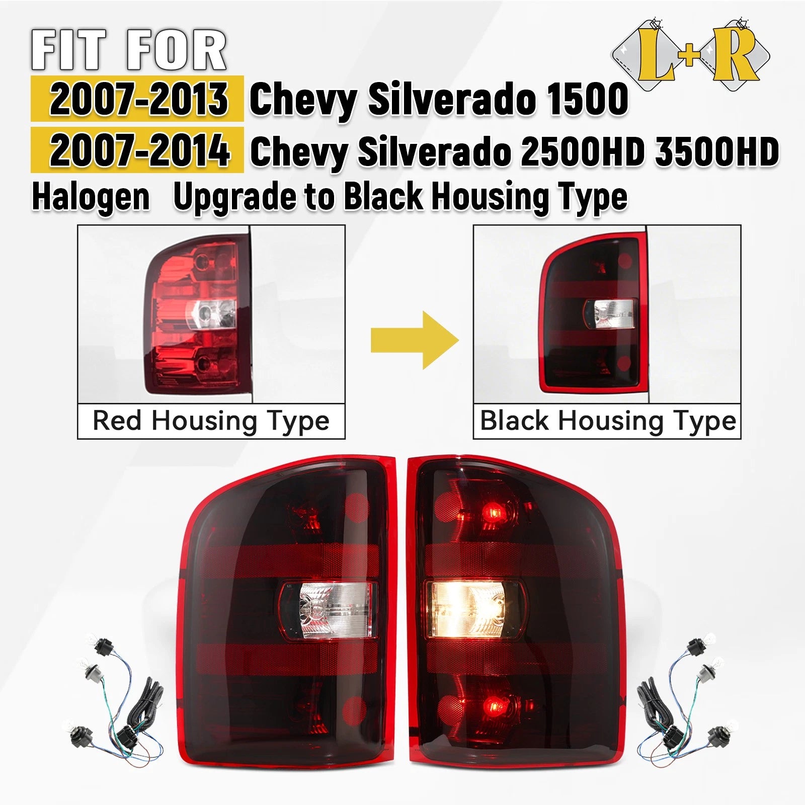 Tail Lights for Chevy Silverado 1500 2500HD 3500HD (2007–2013) Red Black Upgrade
