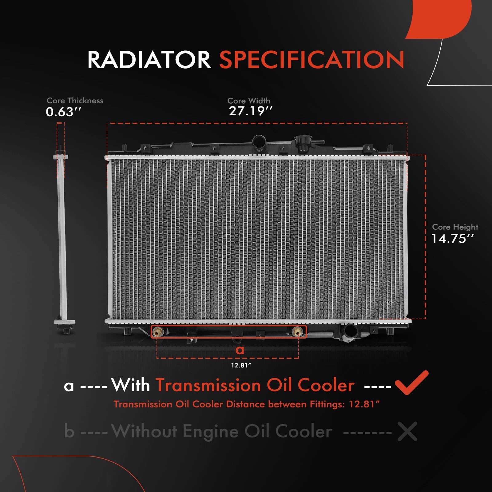 Radiator with Trans Oil Cooler for Honda Prelude (1992–1996)