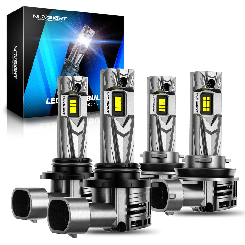 2X H1+9005/HB3 LED Headlight Bulb Kit for Universal Fit (18000LM)