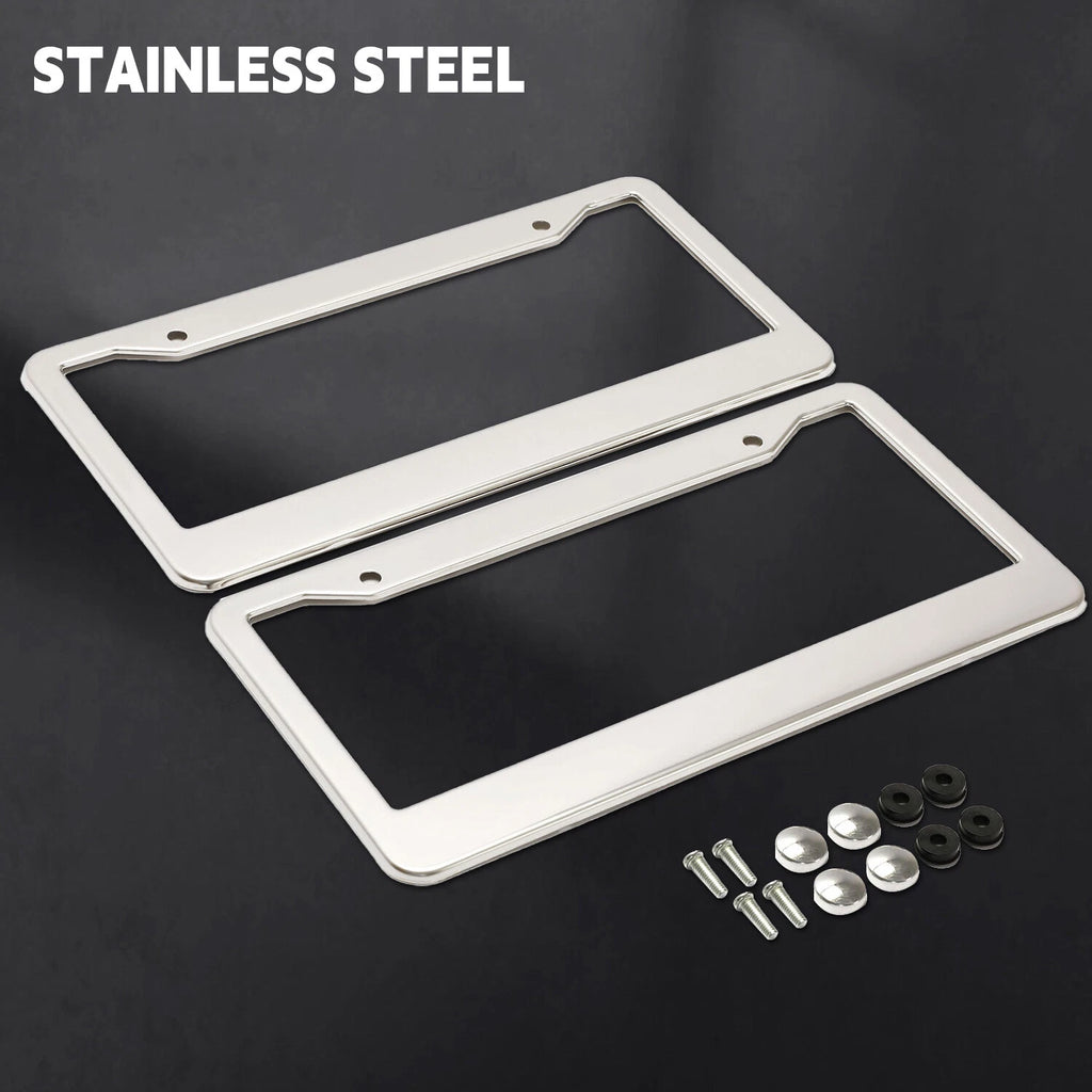 Set of 2 Chrome Stainless Steel License Plate Frames for Vehicles