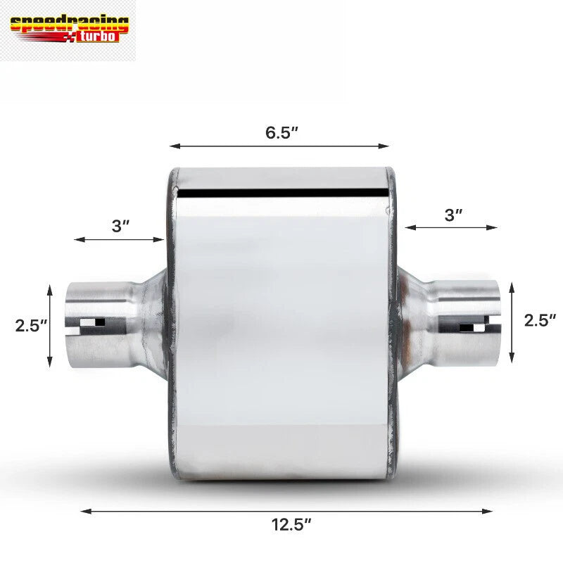 2X 2.5" Center Inlet/Outlet Race Chambered Exhaust Muffler (12.5"L)