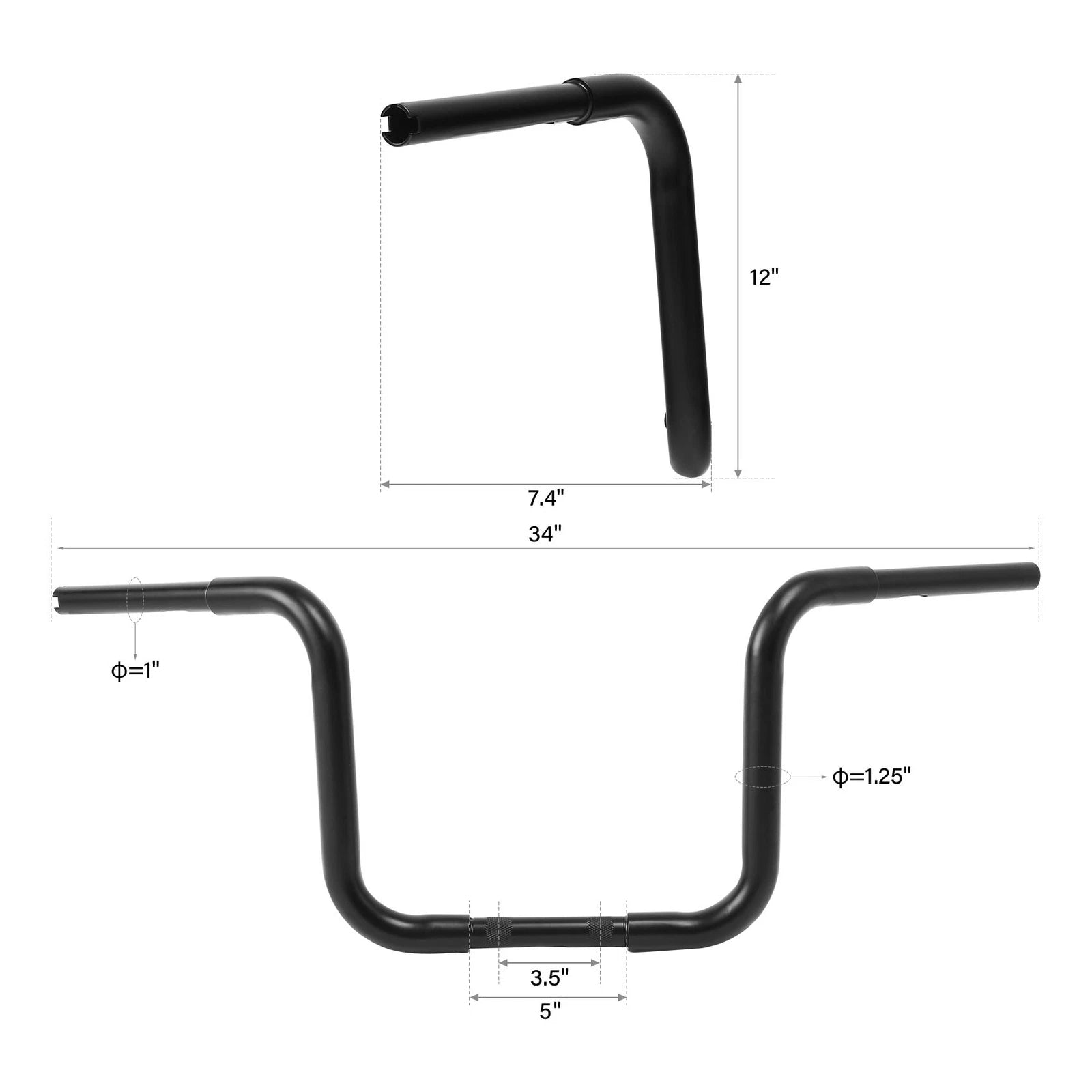 1.25" Fat 12" Rise Ape Hangers Handlebar for Harley Softail Dyna Sportster