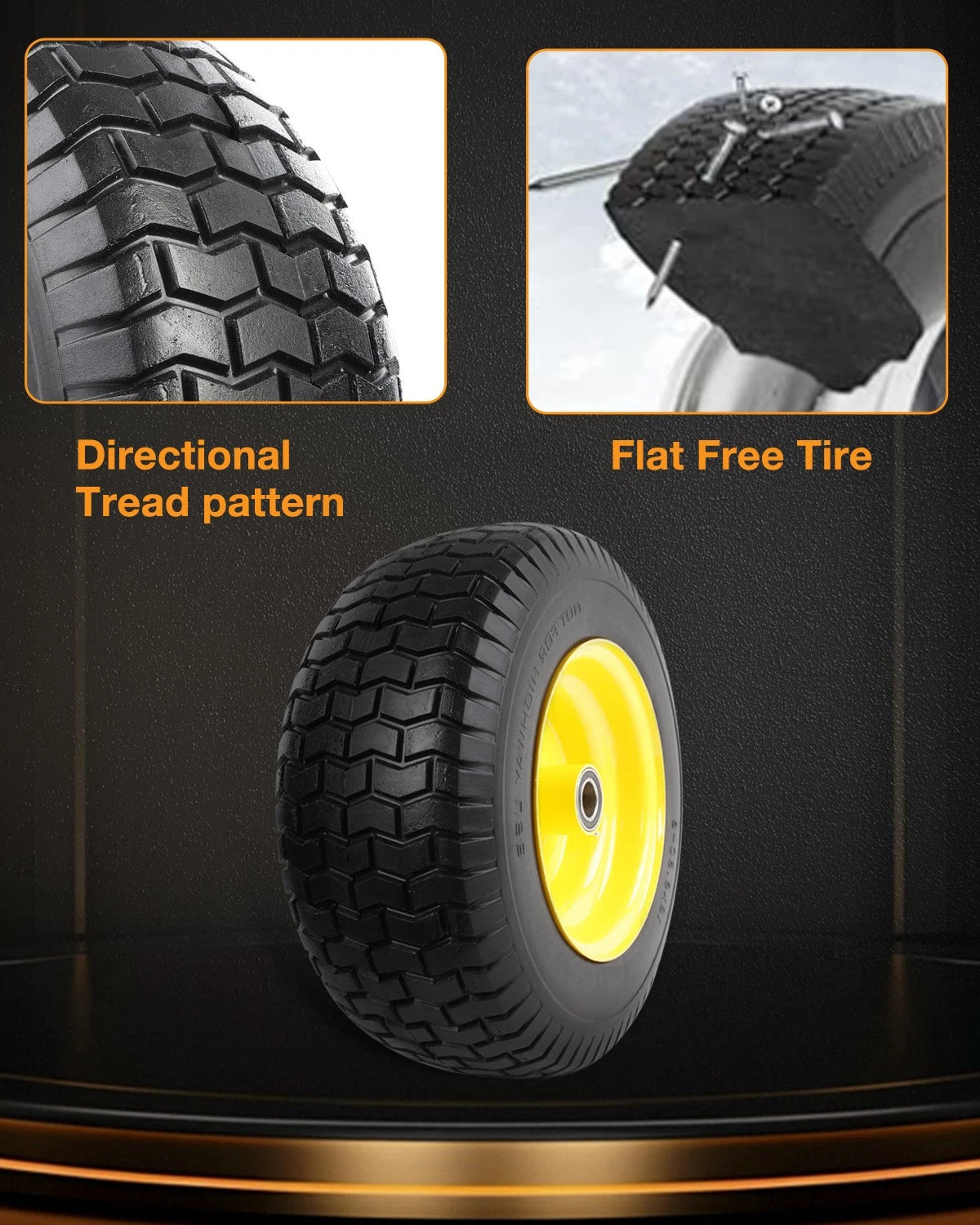 2X 16x6.50-8 Flat Free Tire Wheel Set w/ Bearings for Garden Tractor Mower