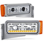 Chrome Clear Projector LED Sequential Headlights for Peterbilt 359 379 389 (1981–2021)
