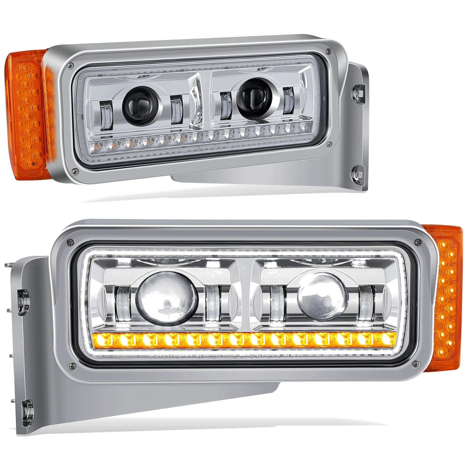 Chrome Clear Projector LED Sequential Headlights for Peterbilt 359 379 389 (1981–2021)
