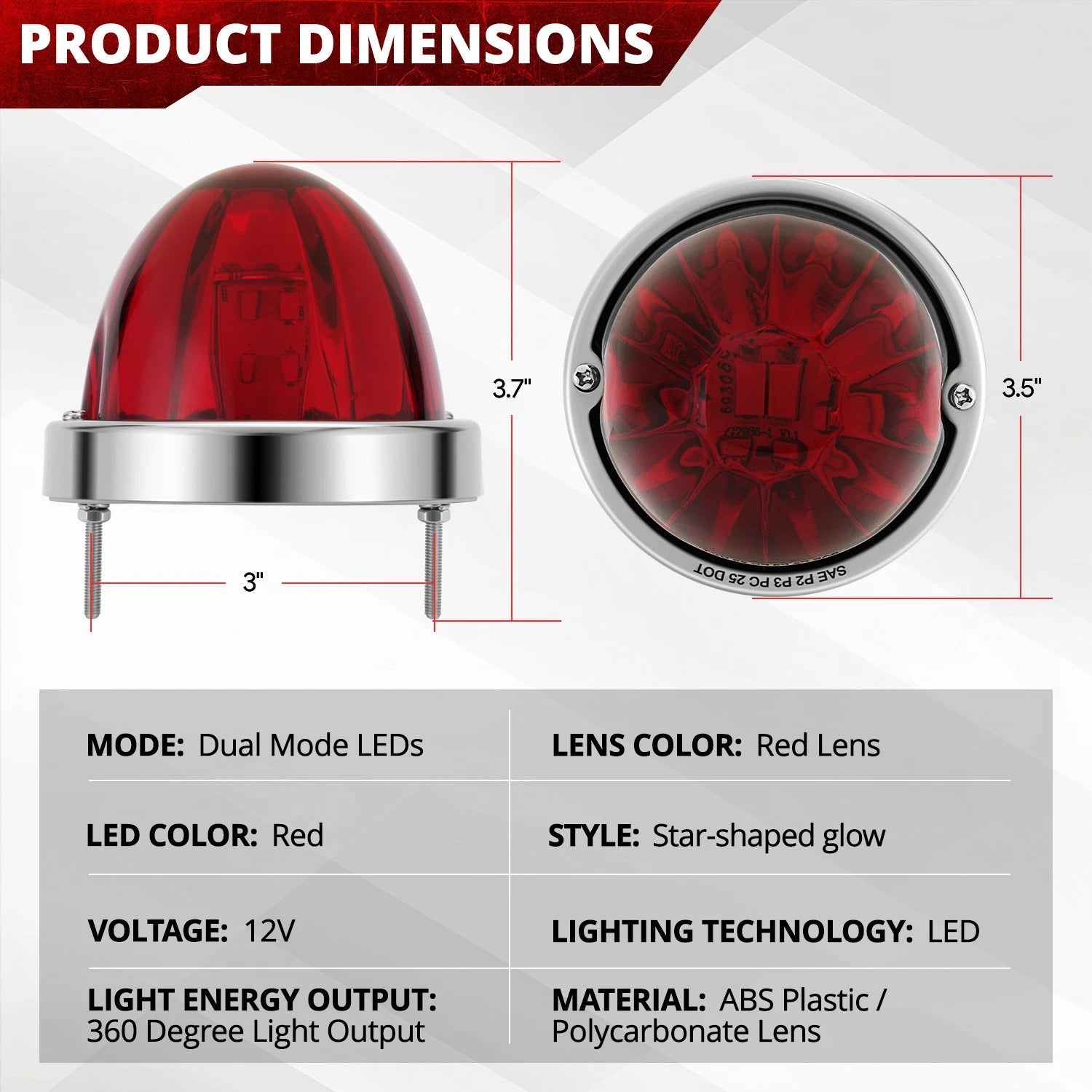 10pcs Chrome Red LED Side Marker Lights for Universal Fit
