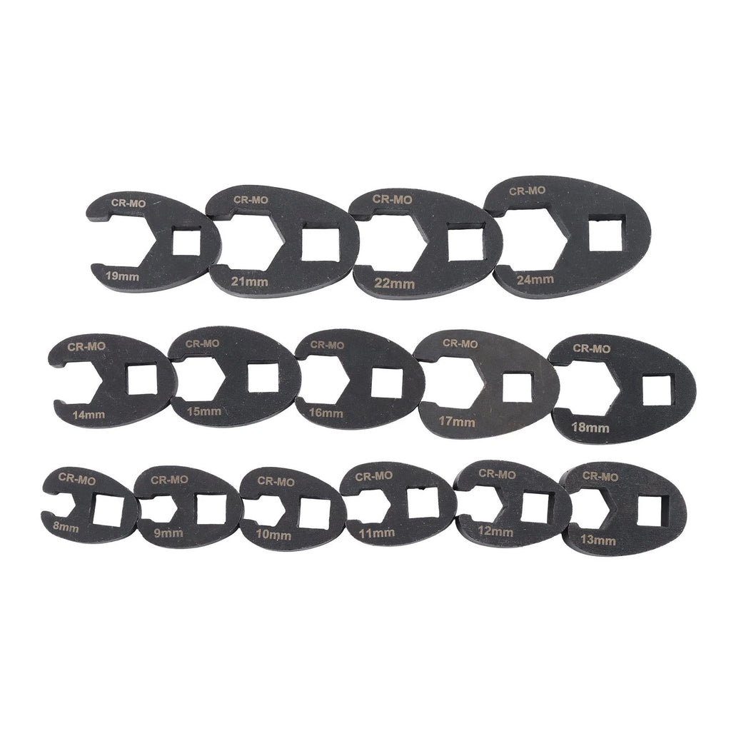 15-Piece Crowfoot Flare Nut Wrench Set for Metric Nuts (8–24 mm)